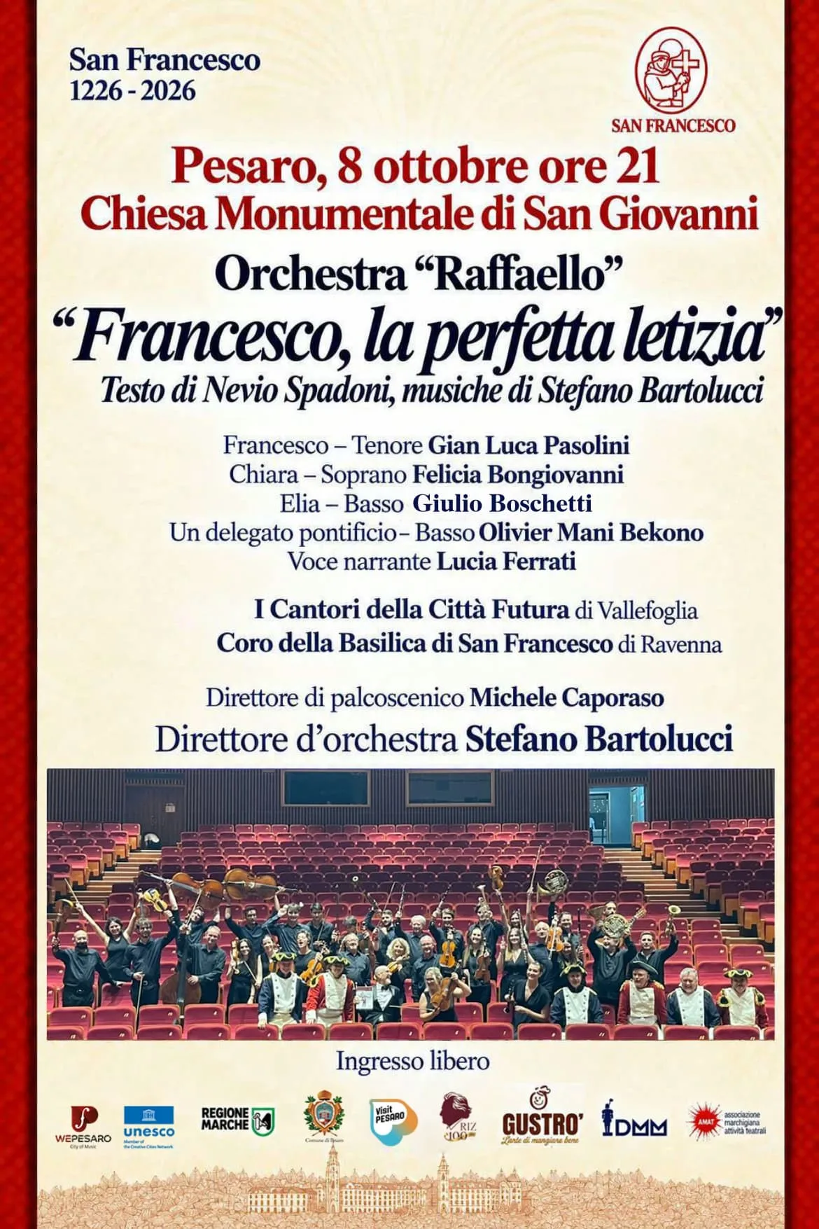 A Pesaro l'opera "Francesco, la perfetta letizia" per le celebrazioni francescane